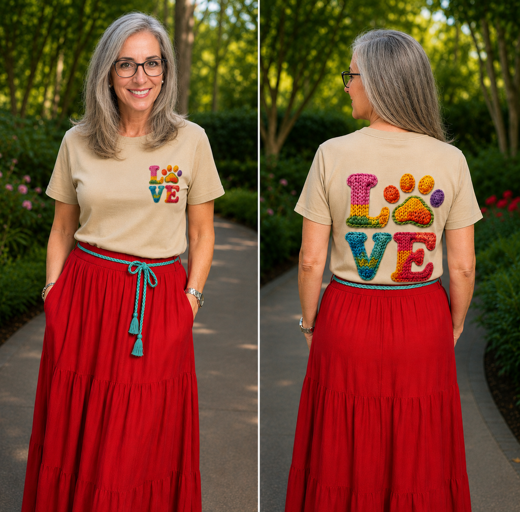 T-Shirt Impresa a estilo 3D "Love" con huellita