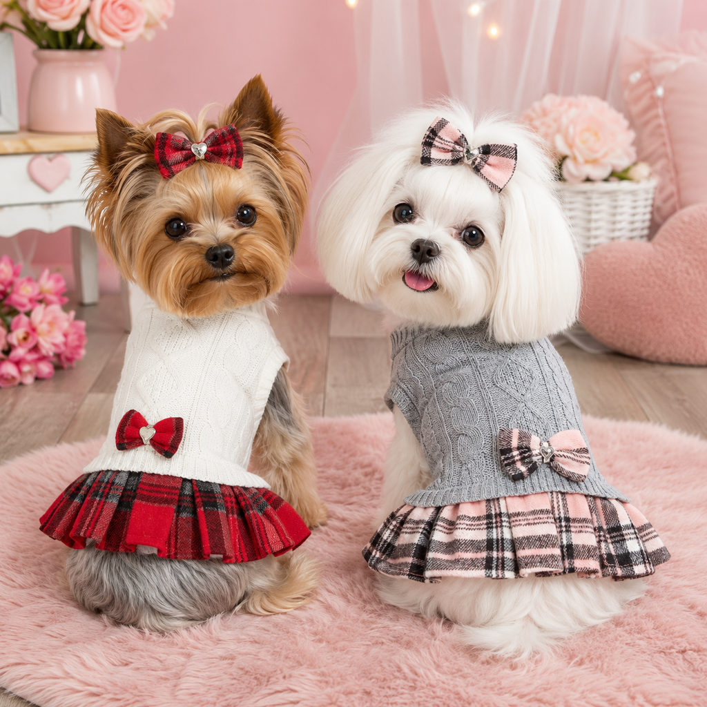 Vestido para mascota con lazitos para el pelo