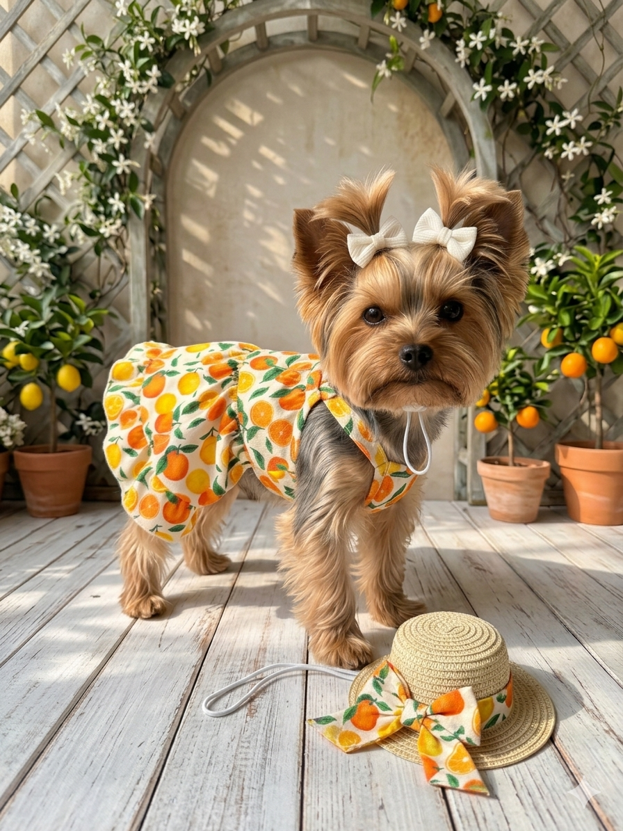 Vestido para mascota con pamela y lazitos