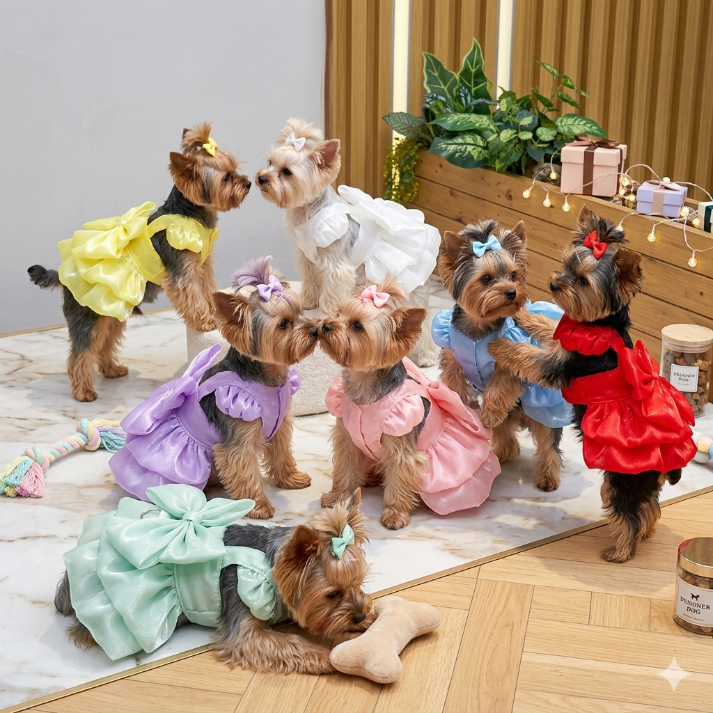 Vestido para mascotas en organza con lazitos para el pelo.