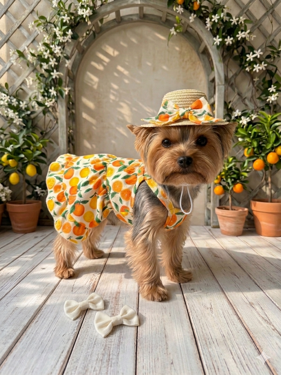 Vestido para mascota con pamela y lazitos