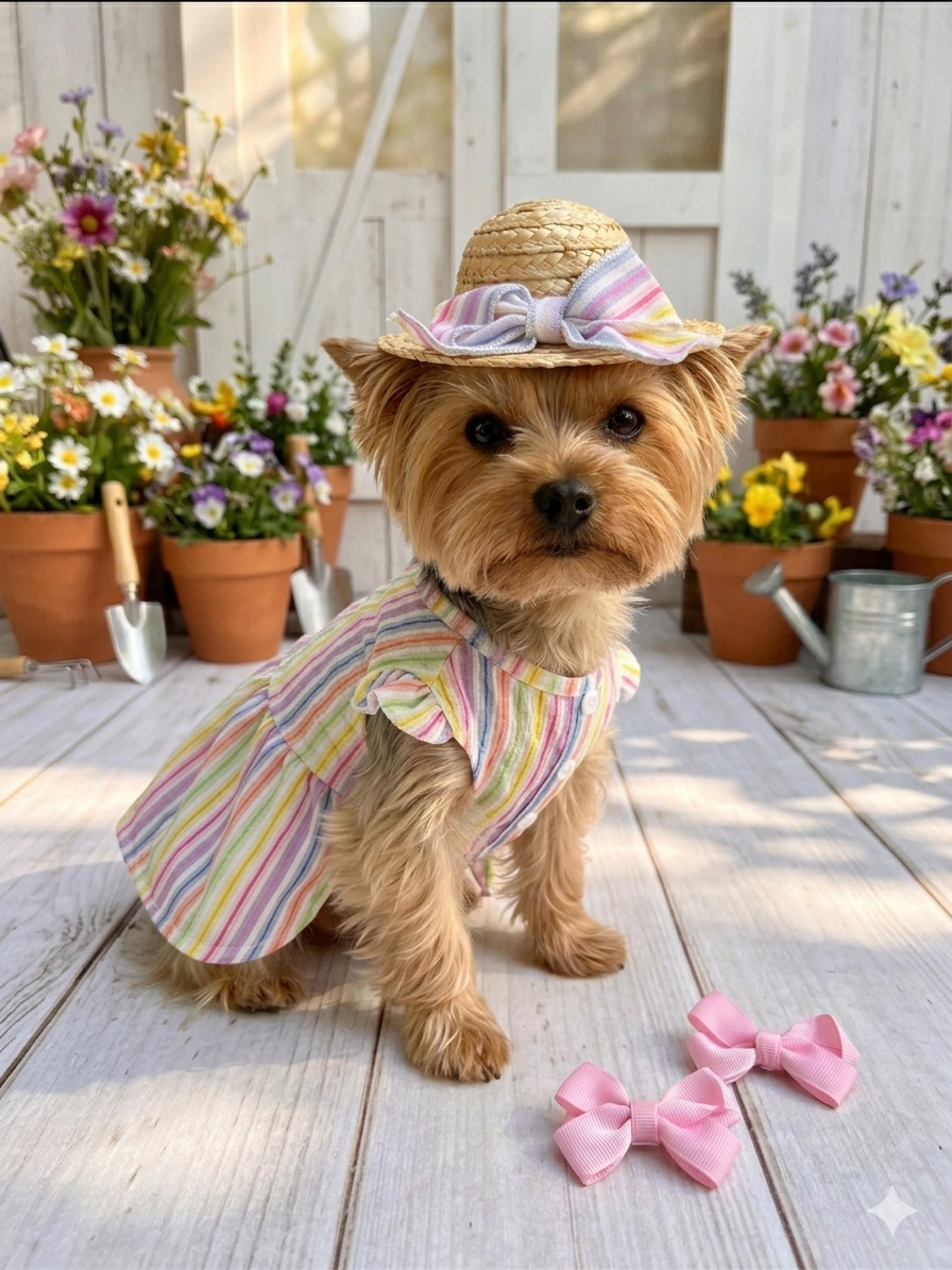 Vestido para mascota con pamela y lazitos