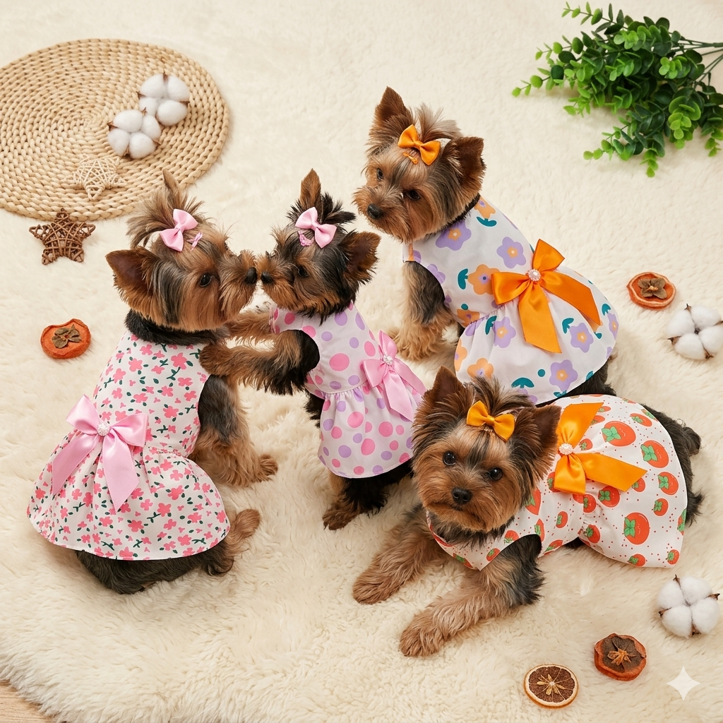 Vestido para mascota con lazitos para el pelo.