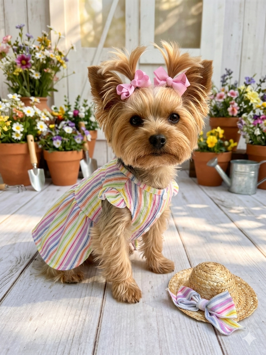 Vestido para mascota con pamela y lazitos