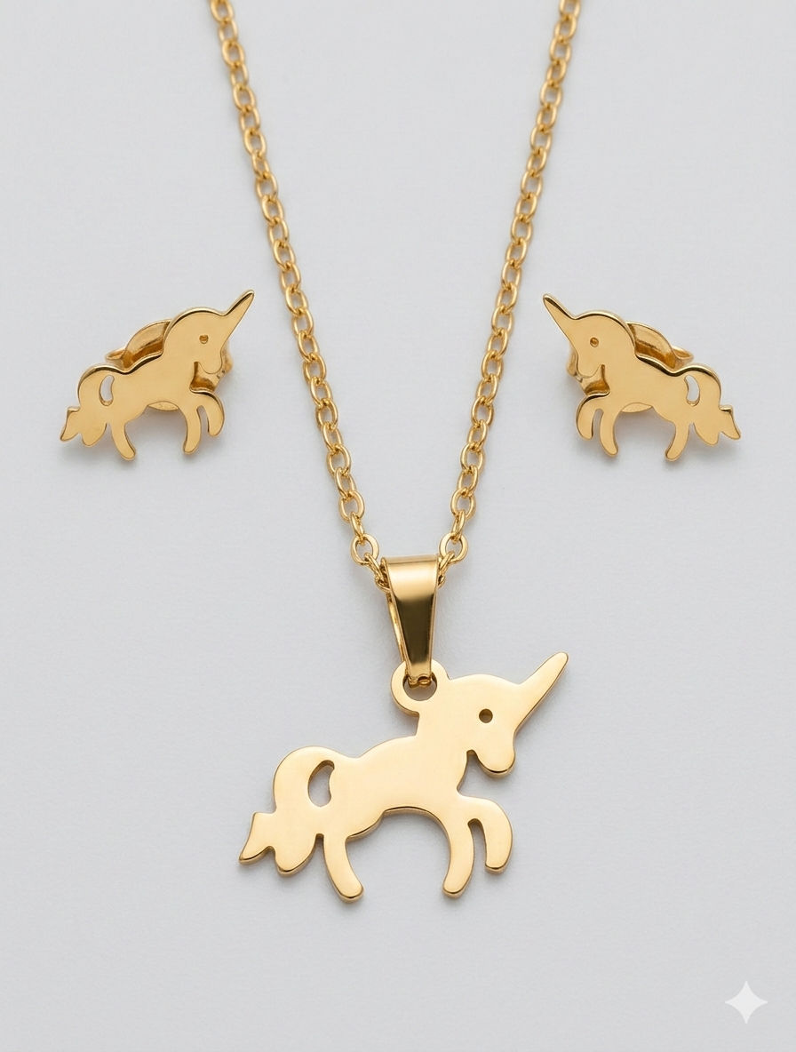 Set de collar y aretes Unicornio