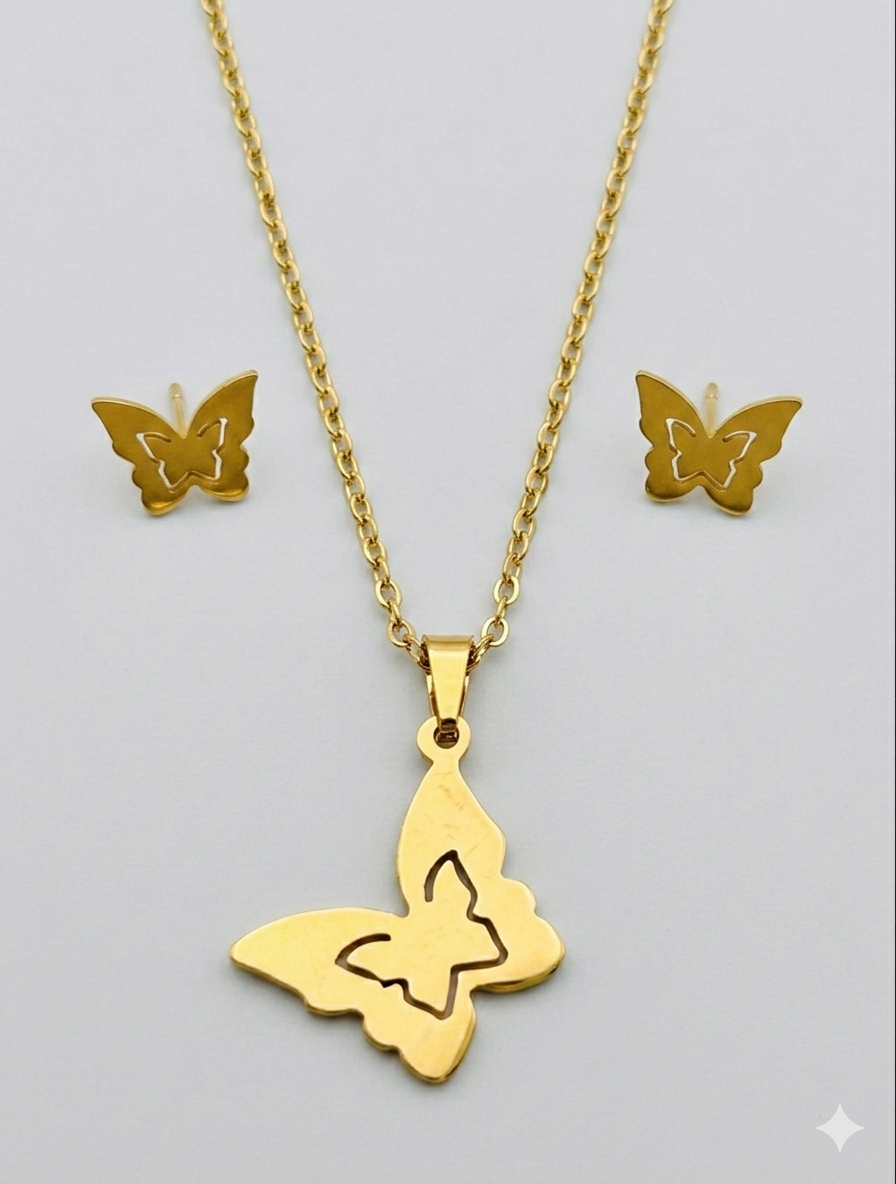 Set de collar y aretes con mariposa