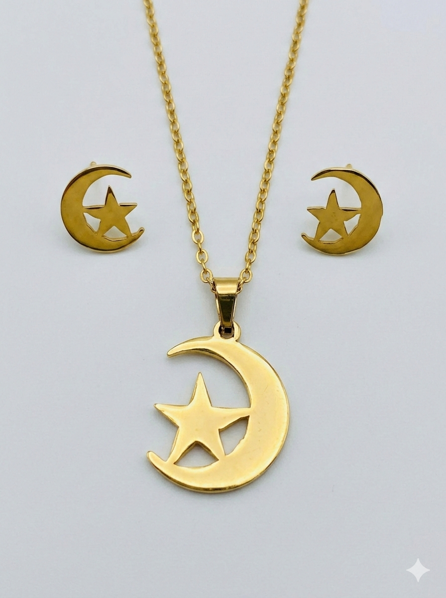 Set de collar y aretes con Luna+Estrella
