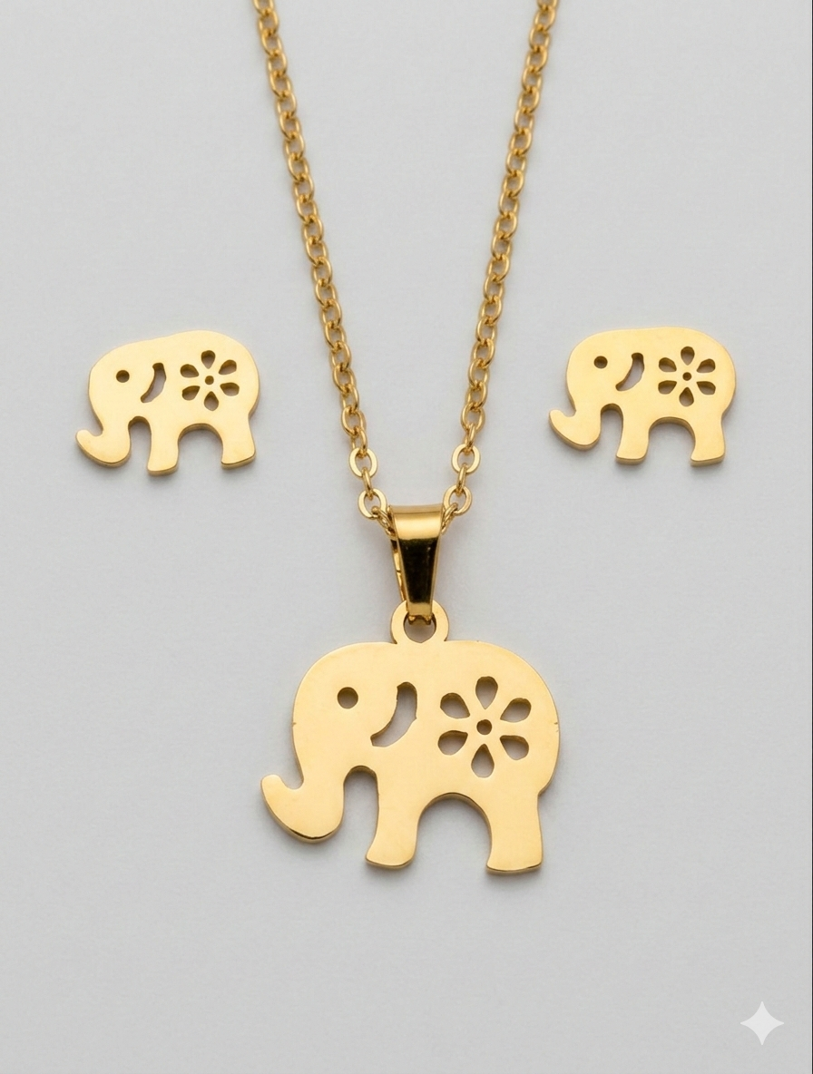 Set de collar y aretes con elefante