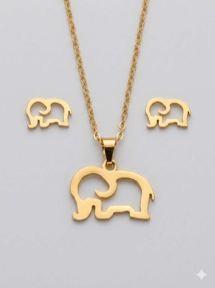 Set de collar y aretes con elefante
