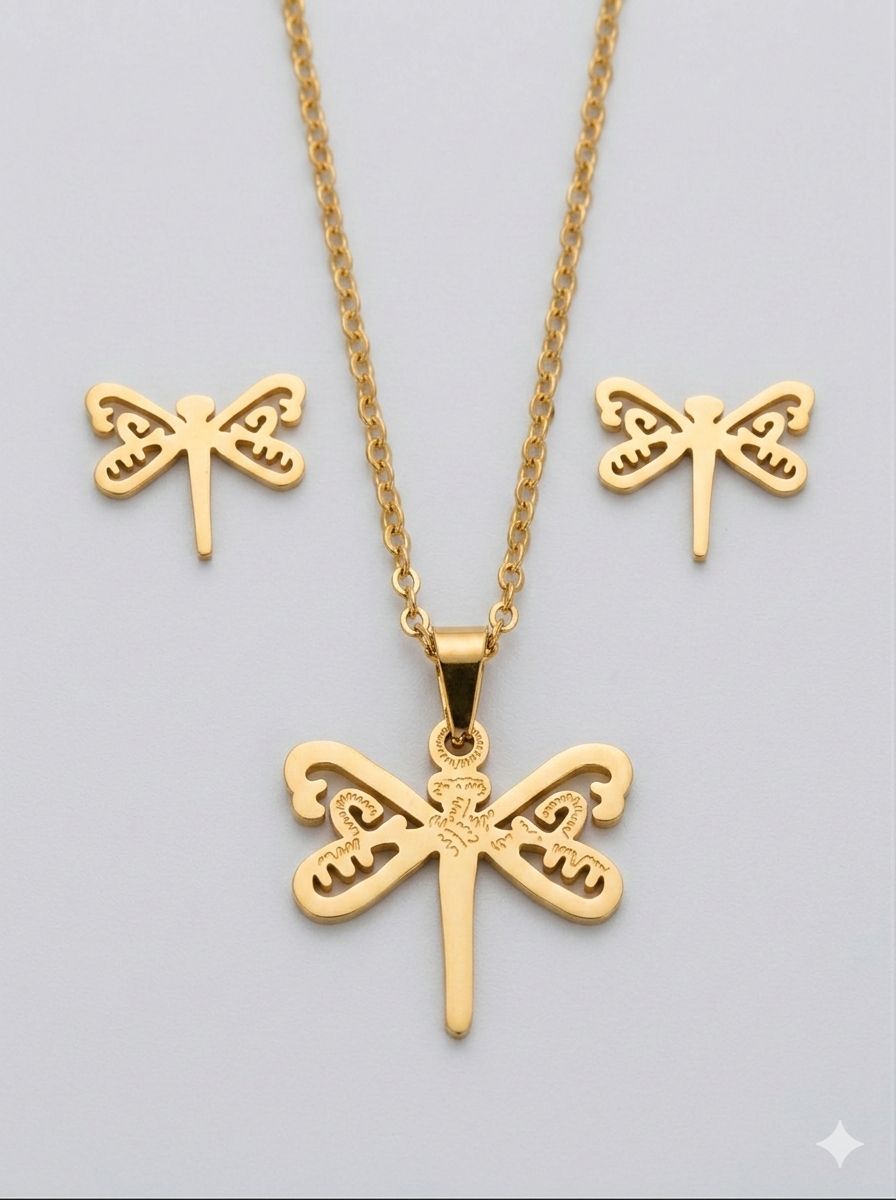 Set de collar y aretes con libélula