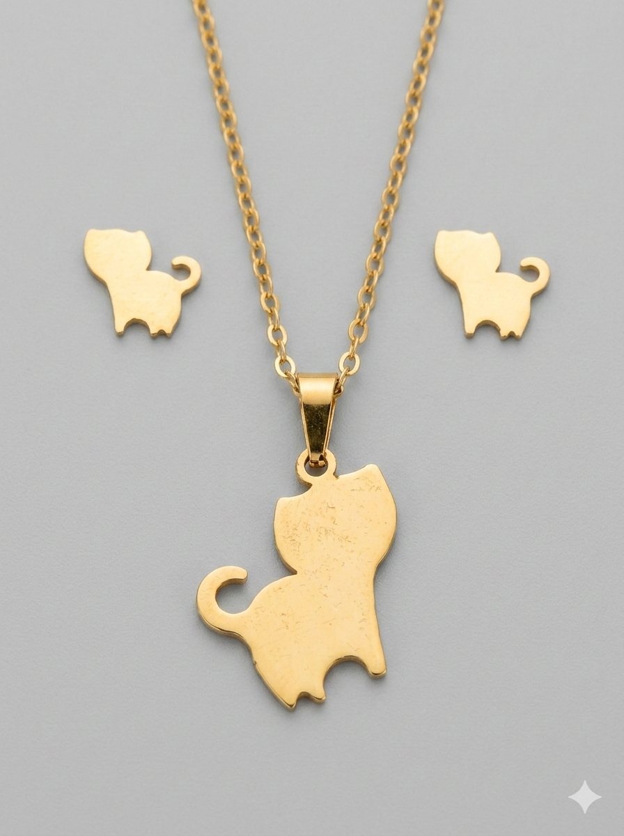 Set de collar y aretes con gato