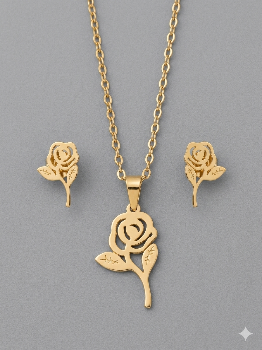 Set de collar y aretes con rosa