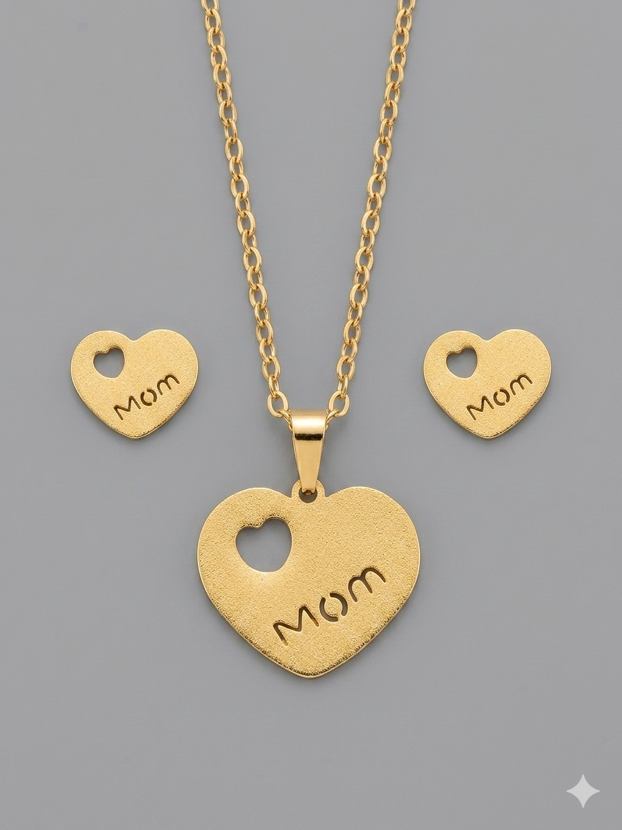 Set de collar y aretes con corazón+mom