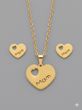 Set de collar y aretes con corazón+mom