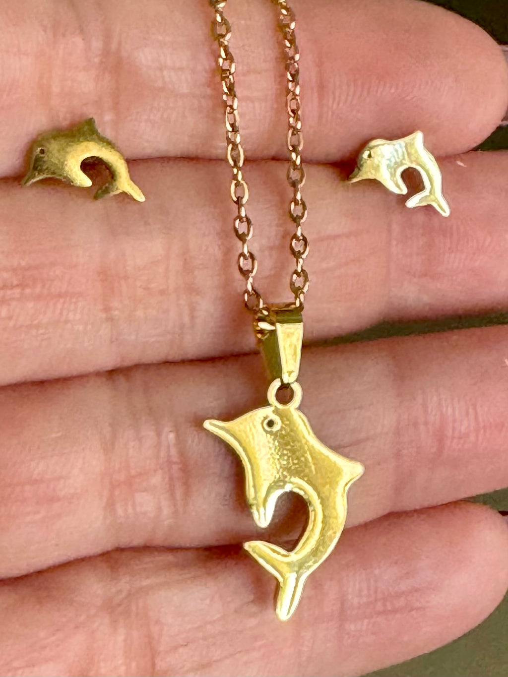 Set de collar y aretes con delfin.