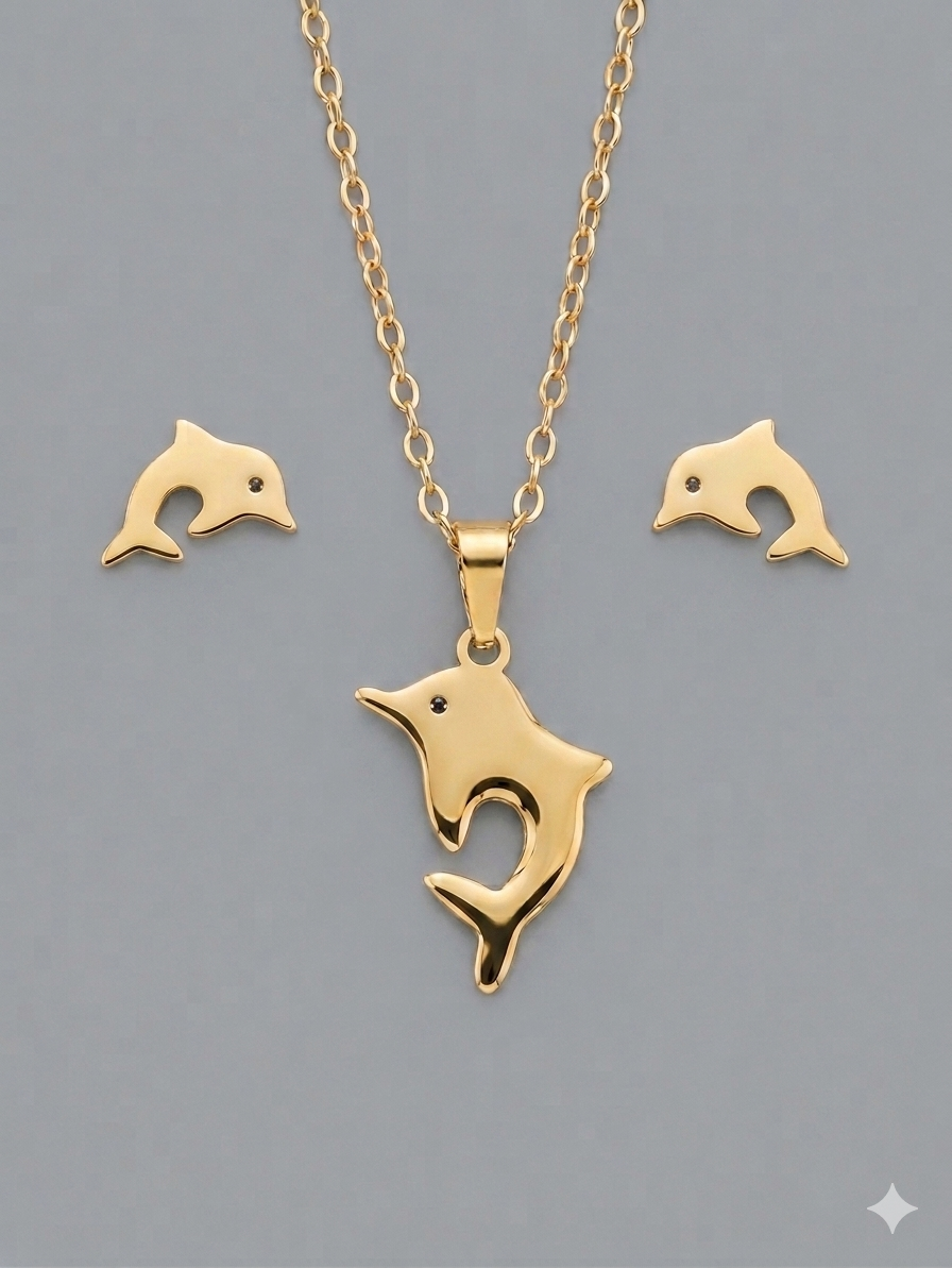 Set de collar y aretes con delfin.