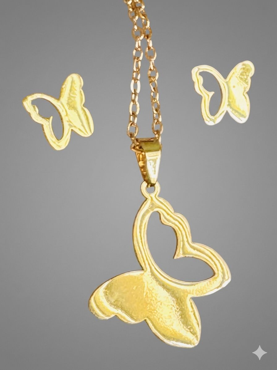 Set de collar y aretes con mariposa