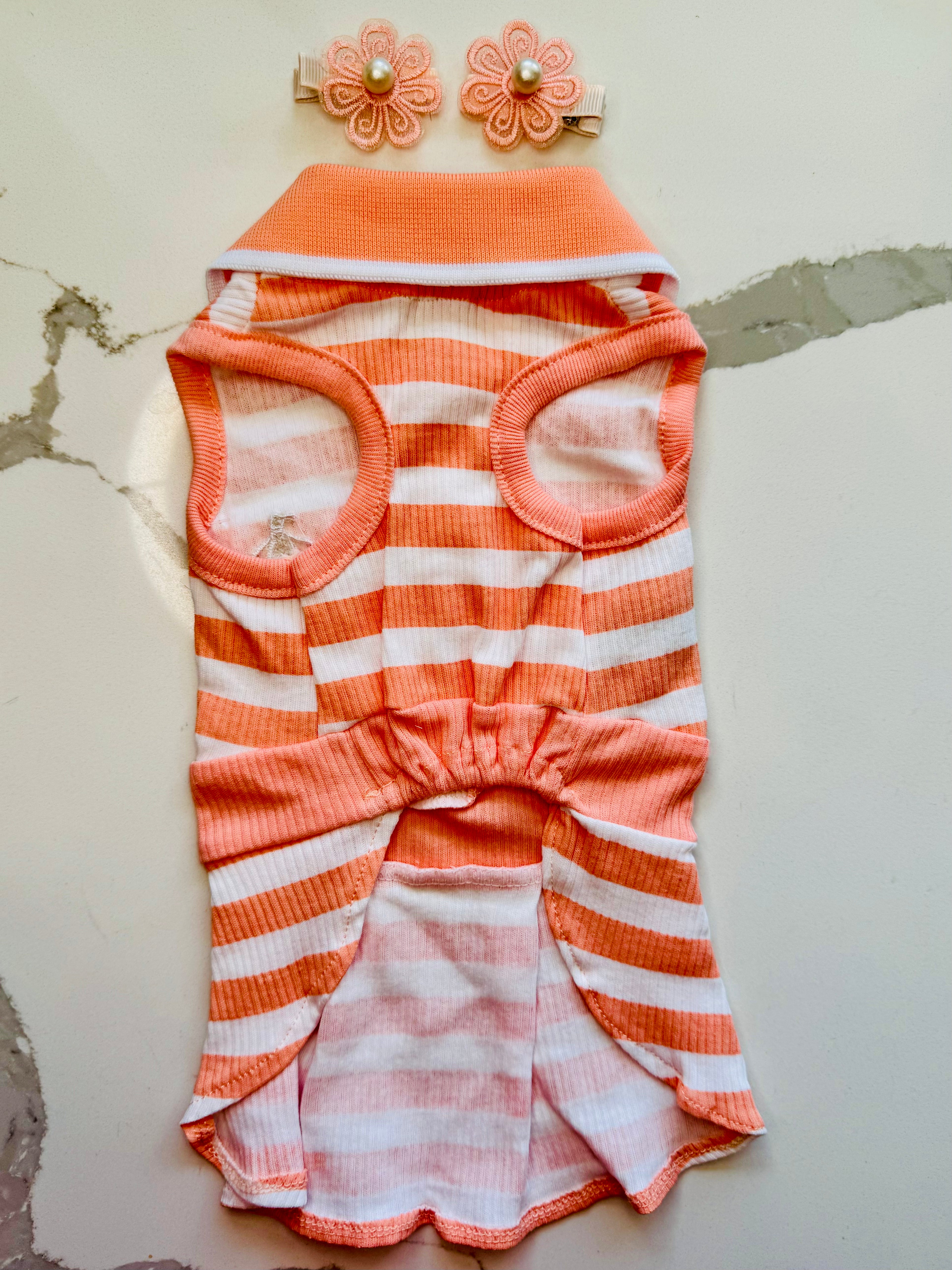 Vestido deportivo para mascota + florecitas para el pelo