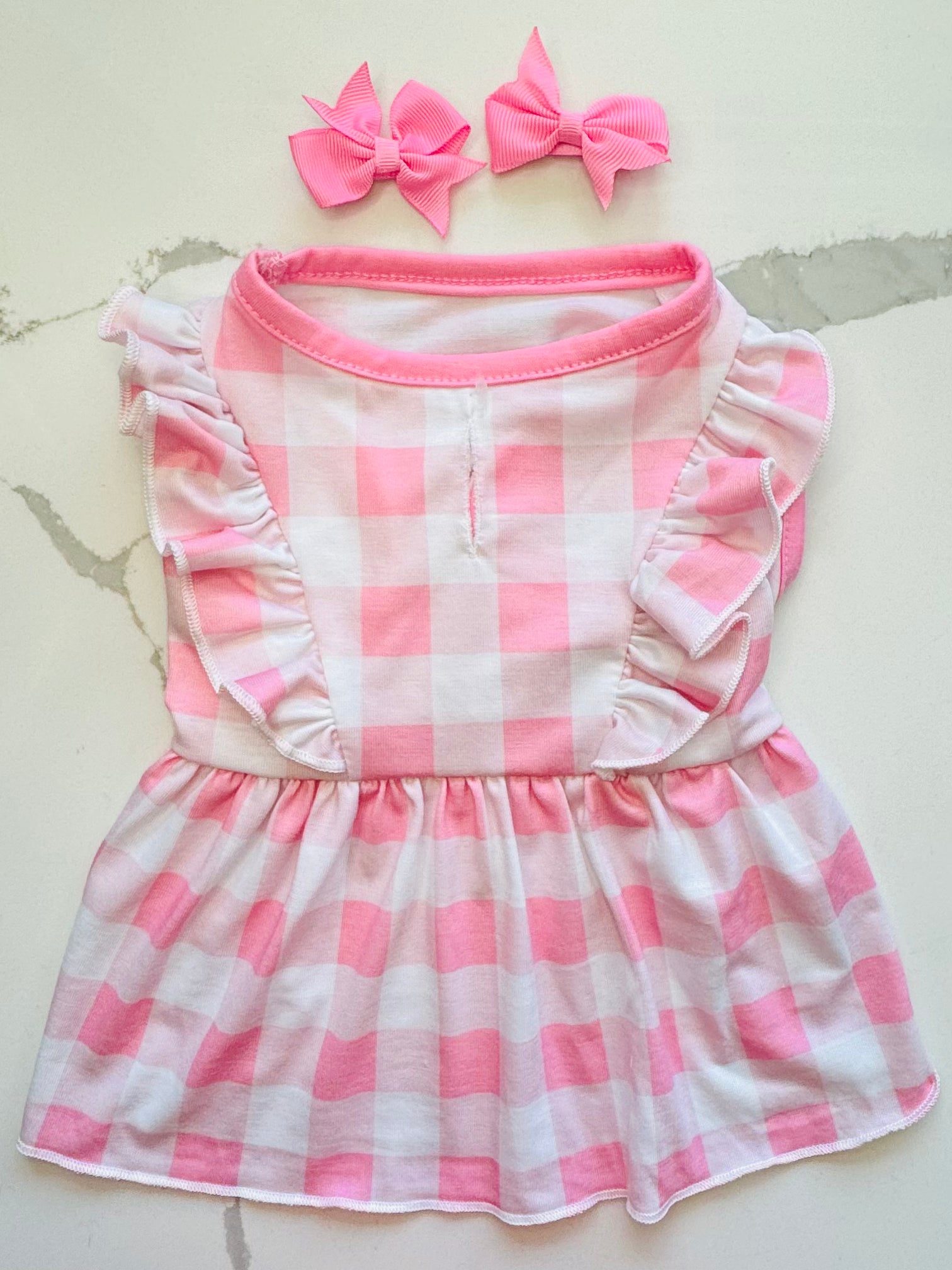Vestido a cuadros para mascotas + lazitos para el pelo