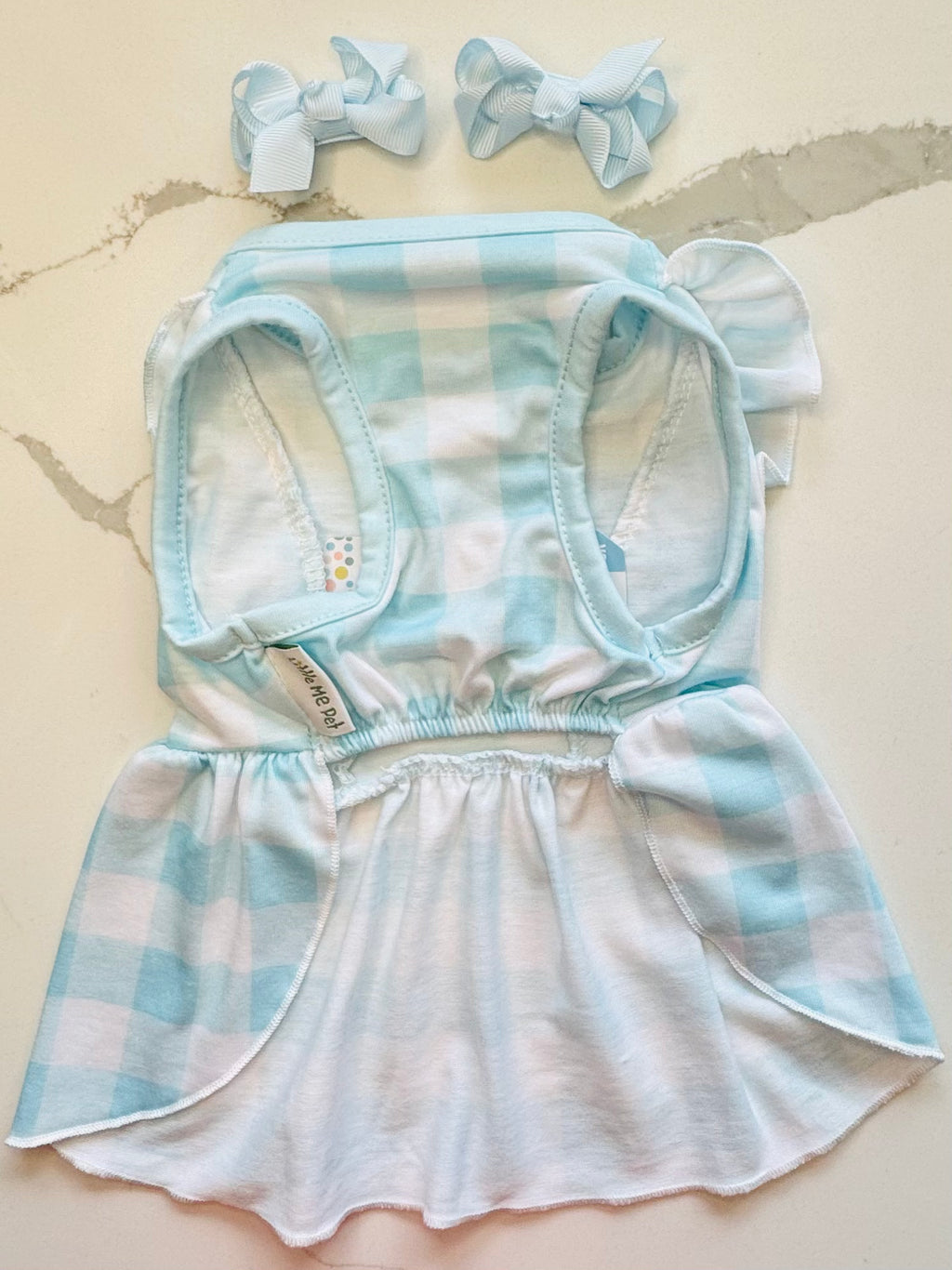 Vestido a cuadros para mascotas + lazitos para el pelo