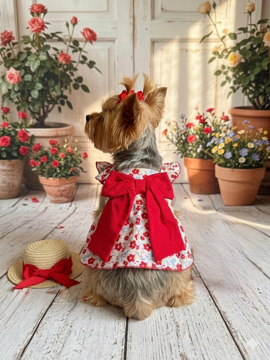 Vestido para mascota con pamela y lazitos