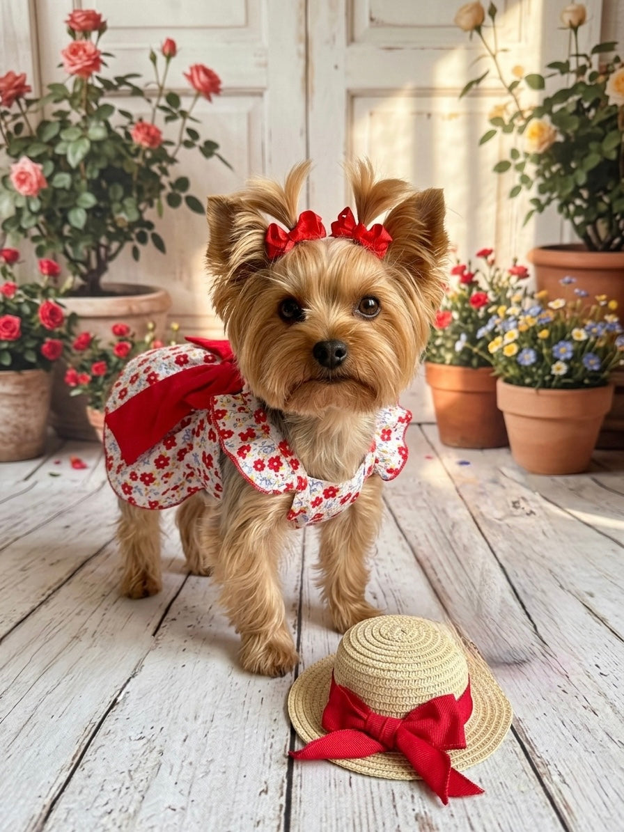 Vestido para mascota con pamela y lazitos