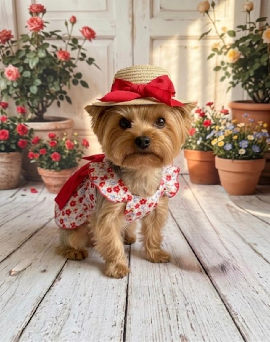 Vestido para mascota con pamela y lazitos