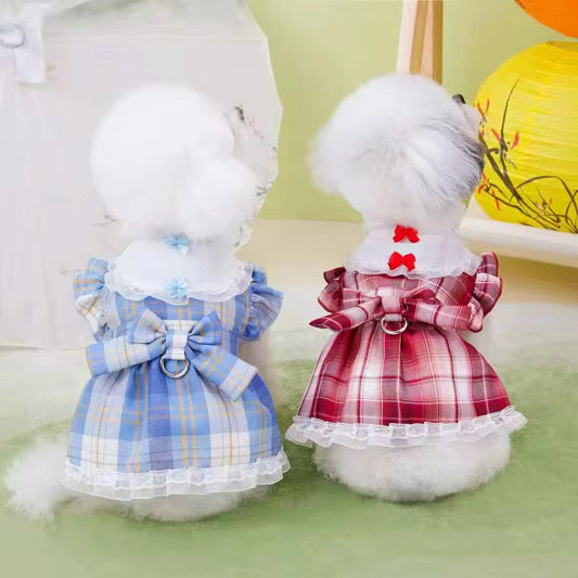 Vestido para Mascota a Cuadros + Lazitos para el pelo