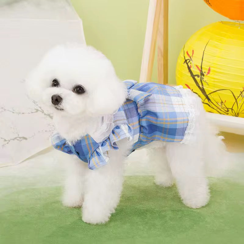 Vestido para Mascota a Cuadros + Lazitos para el pelo