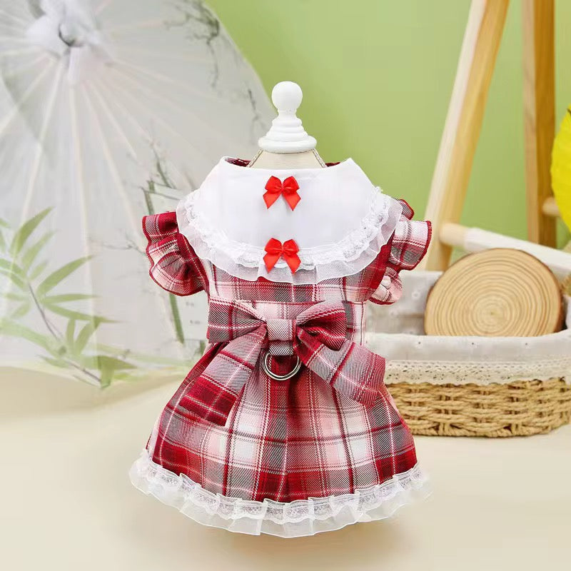 Vestido para Mascota a Cuadros + Lazitos para el pelo