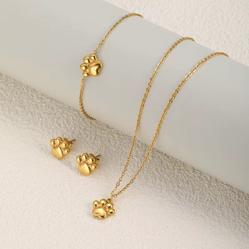 Set de Collar, Aretes y Pulsera con Huellitas