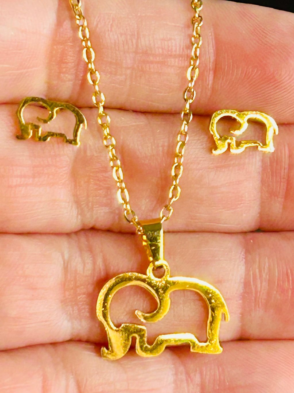 Set de collar y aretes con elefante