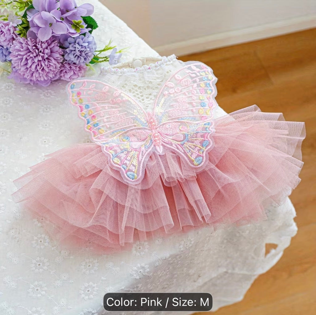 Vestido para mascota con tutu y mariposa + lazitos para el pelo.