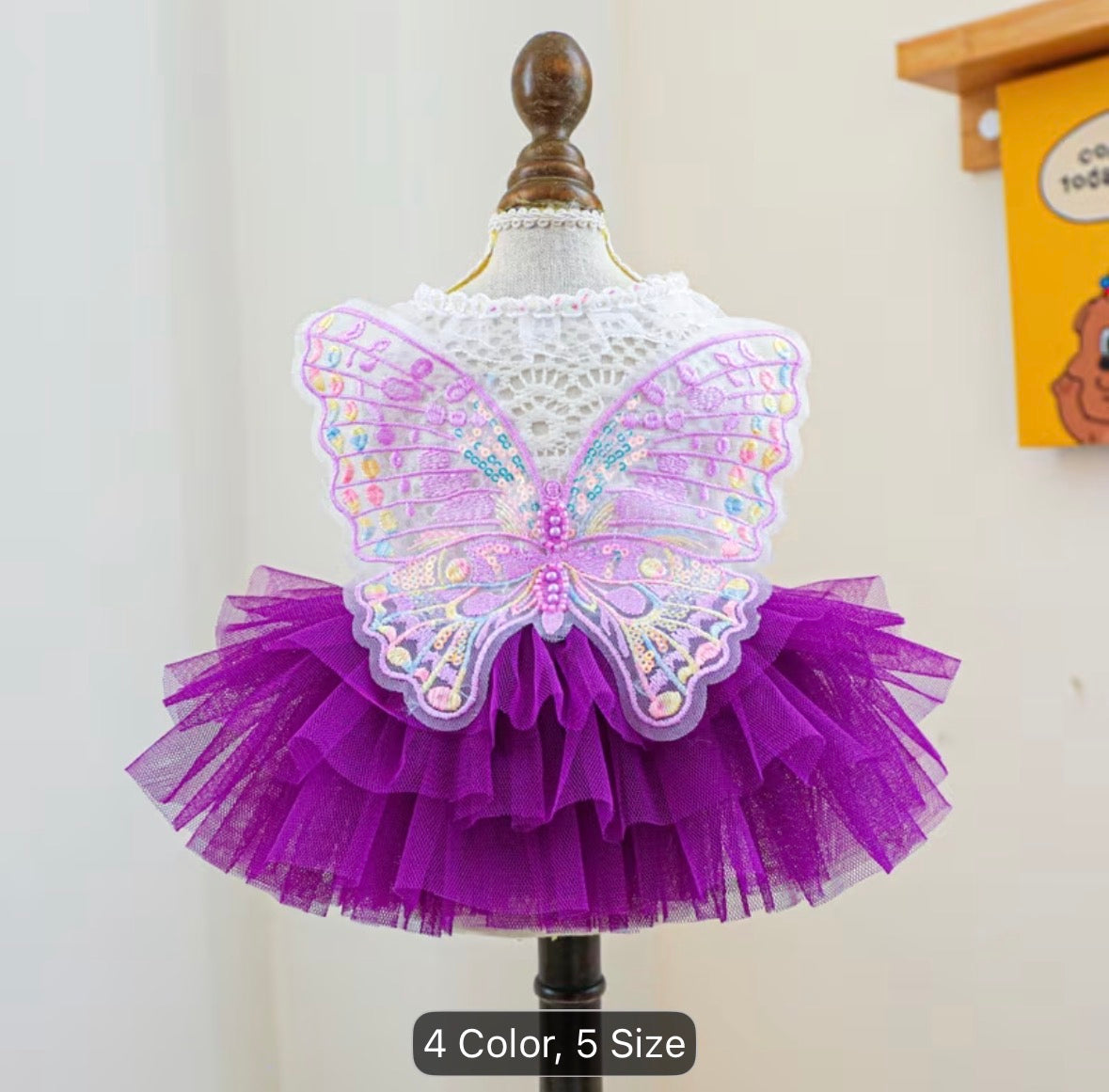 Vestido para mascota con tutu y mariposa + lazitos para el pelo.
