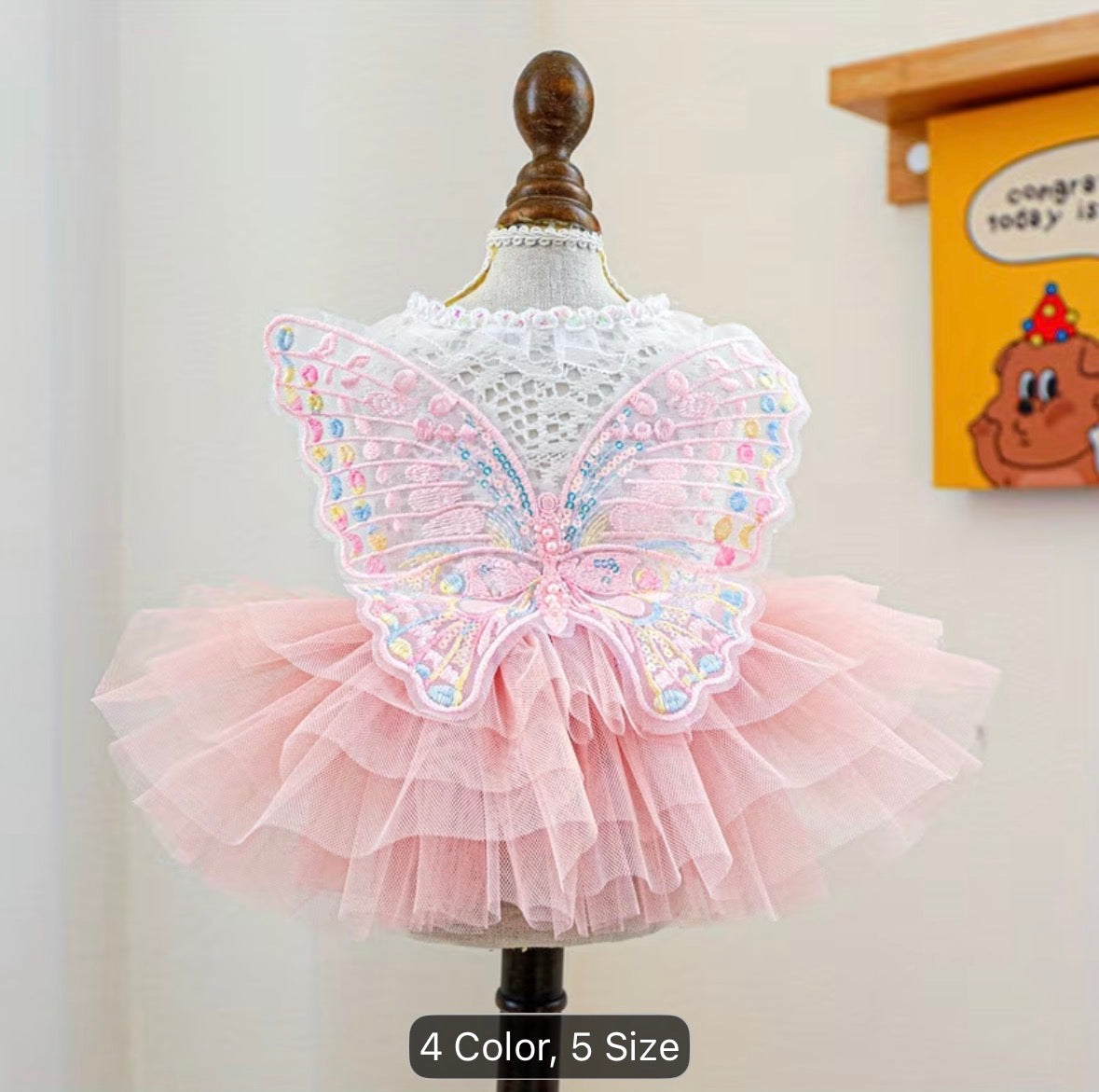 Vestido para mascota con tutu y mariposa + lazitos para el pelo.