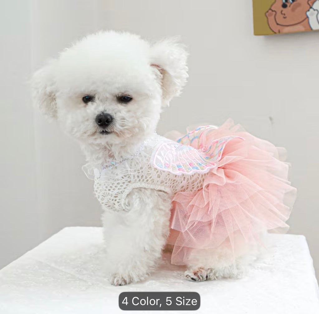 Vestido para mascota con tutu y mariposa + lazitos para el pelo.